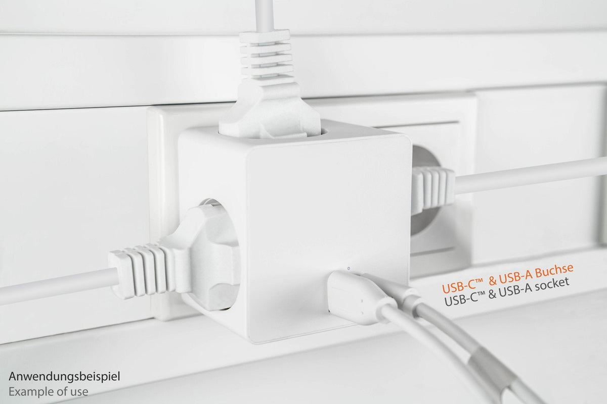 Enchufe Cubo Good Connections Kabelmeister  De 3 Vías, 2x Usb, Regleta Blanca, 1x Usb-C Pd 3.0 20w, 1x Usb-A 18w Sw01-W