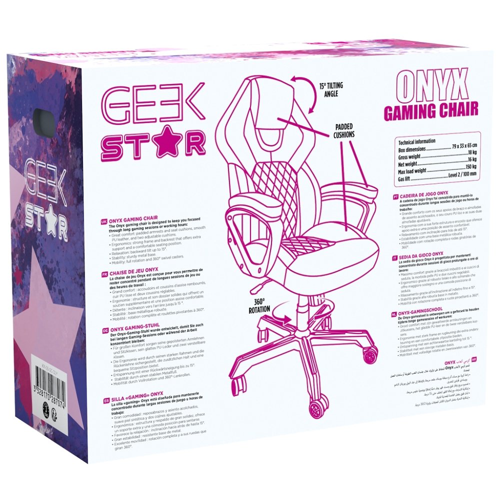 Silla Gamer Konix Geek Star Onyx Gran Comodidad Y Ergonomia Inclinacion Hasta 15º Color Negro Y Lila  Kon Chair Gk Star