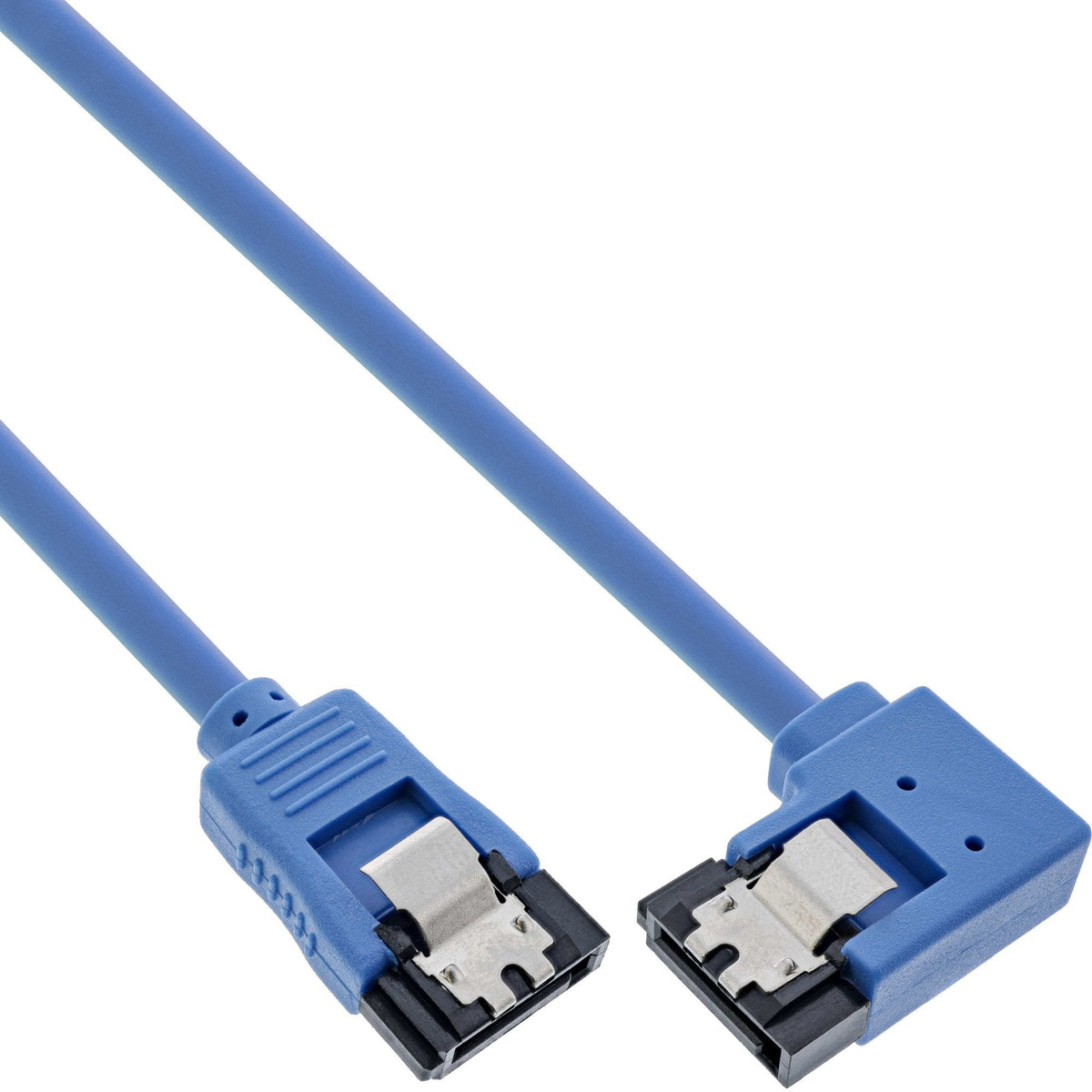 Cable Redondo Inline Sata De 6 Gb/S Azul En Ángulo Recto De 90° Con Pestillos De 0,5 M