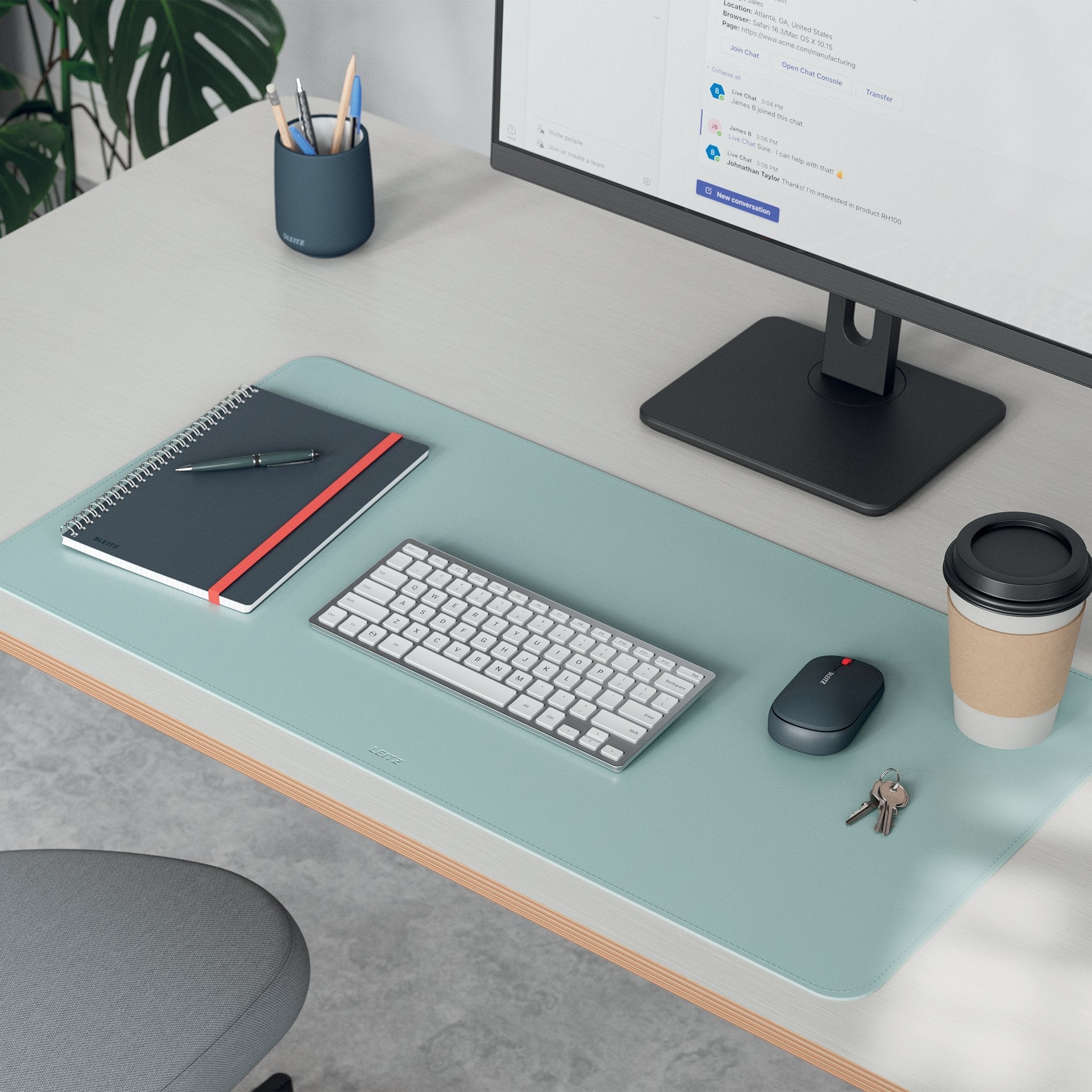 Leitz Alfombrilla De Escritorio Grande 80x40cm - Espesor 2mm - Antideslizante - Impermeable - Verde Menta