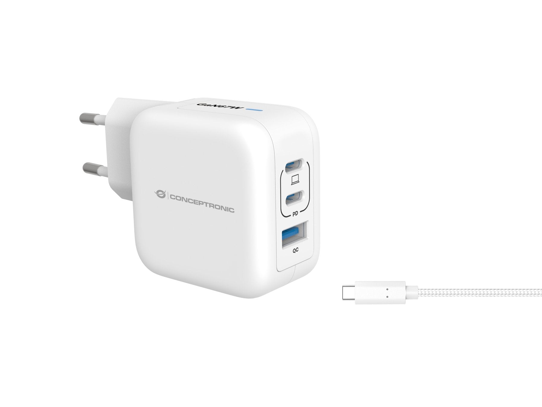 Conceptronic Cargador 3port 67w,2xusb-C,1xusb-A 1.5m Ws