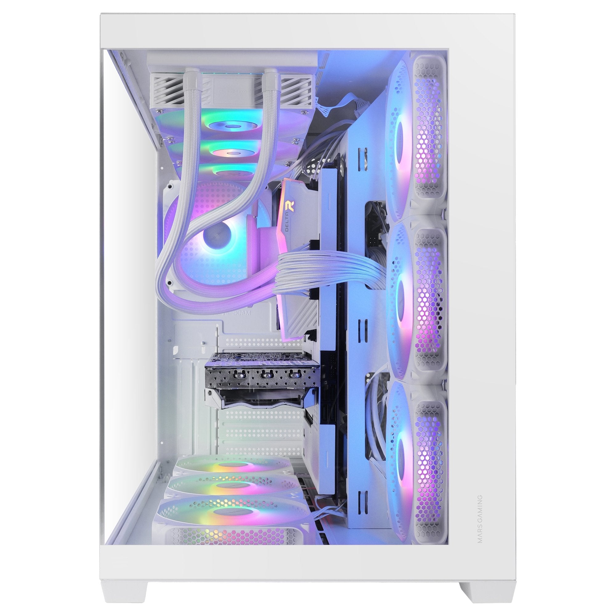 Caja Pc  Atx Mars Gaming Mcv5w Cristal Templado Panoramico Argb Gpu 416mm Blanco