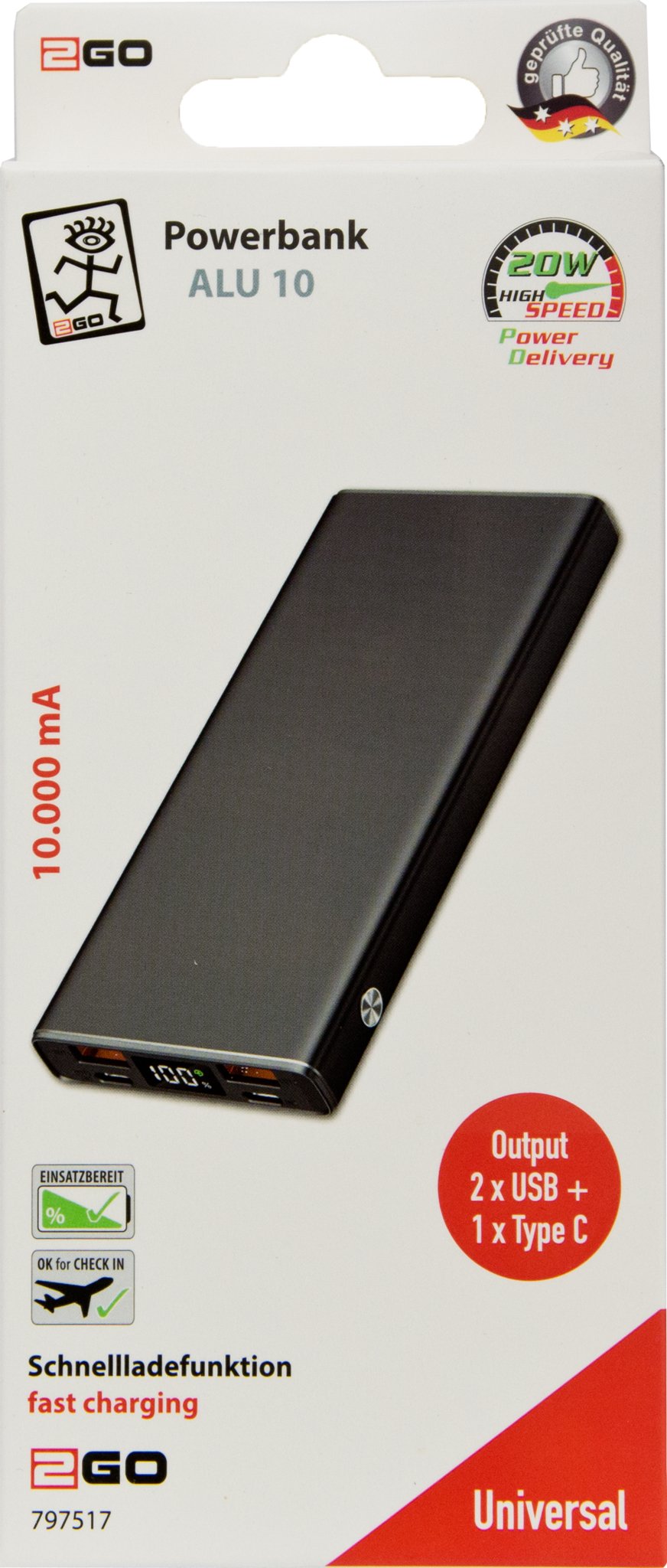 2go Powerbank 10000mah Usb-C