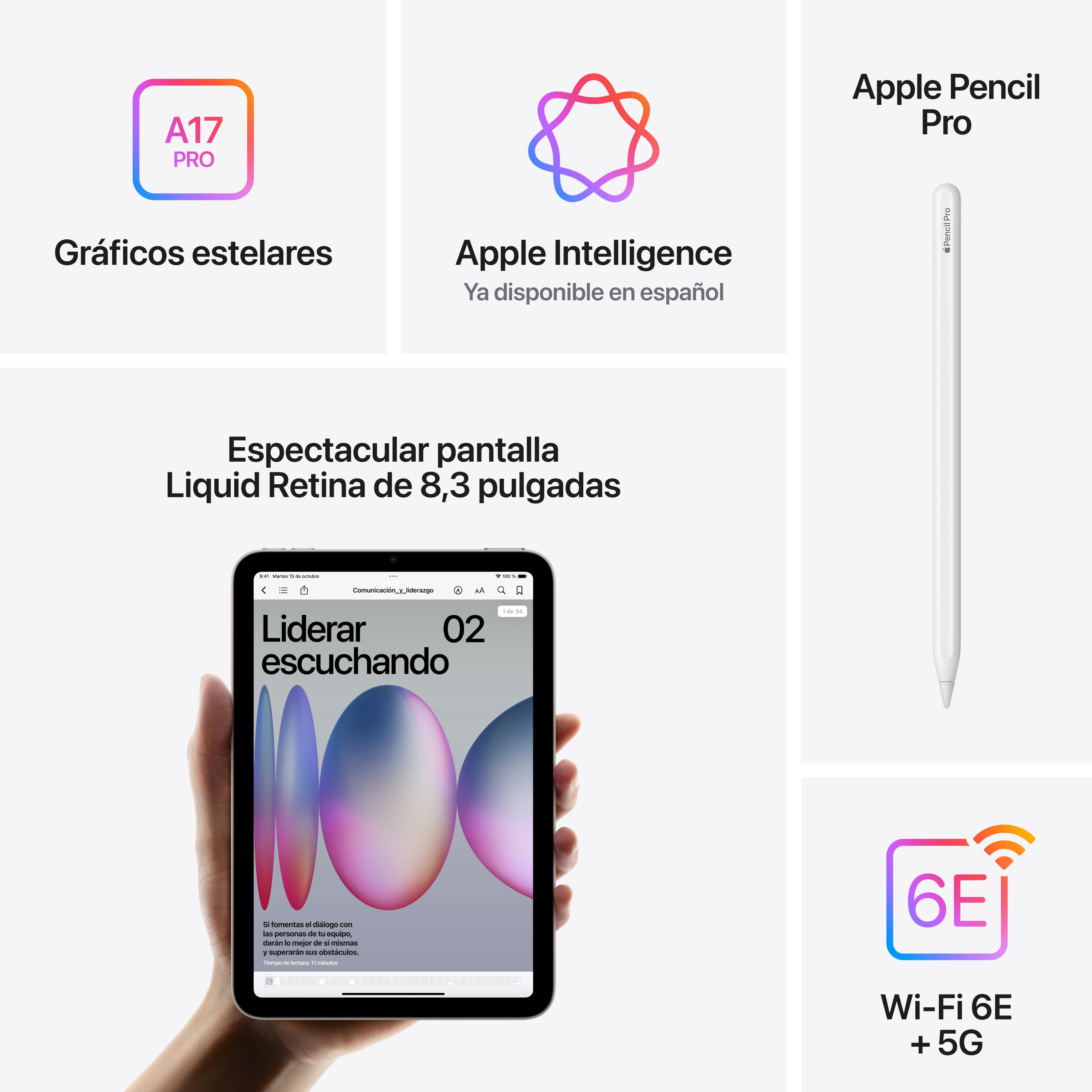 EAN 0195949756795 - Apple iPad mini 7th gen 5G TD-LTE & FDD-LTE 256 GB 21,1 cm (8.3") Wi-Fi 6E (802.11ax) iPadOS 18 Beige imagen 7