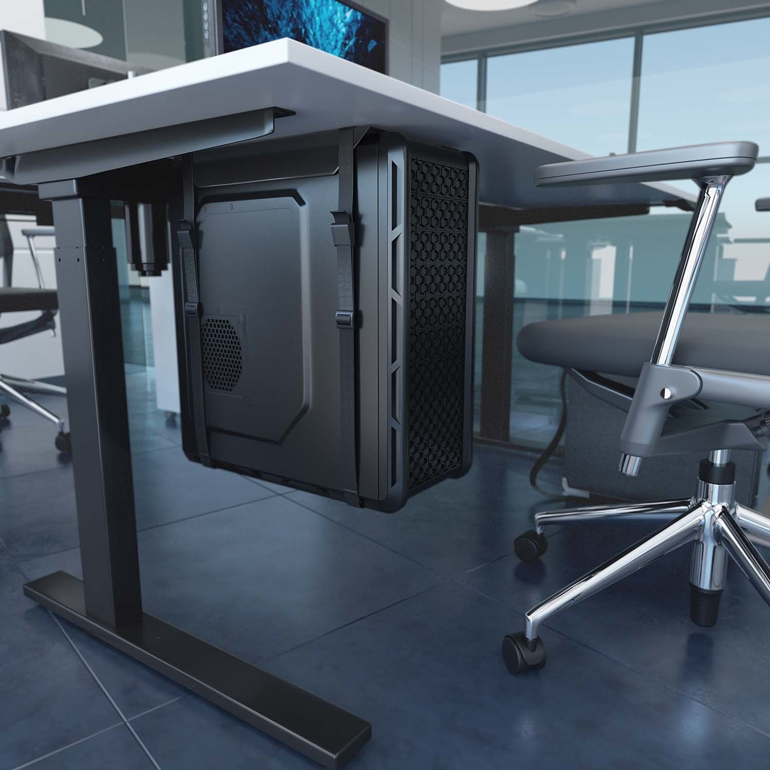 Aisens Soporte Para Cpu Debajo De Escritorio Con Correa, Negro