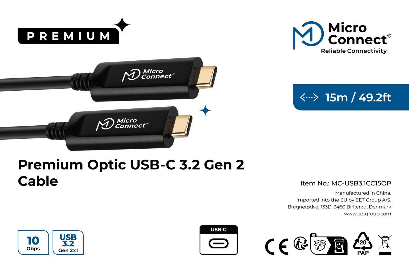EAN 5704174261254 - Microconnect MC-USB3.1C15OP cable USB USB 3.2 Gen 2 (3.1 Gen 2) 15 m USB C Negro imagen 3