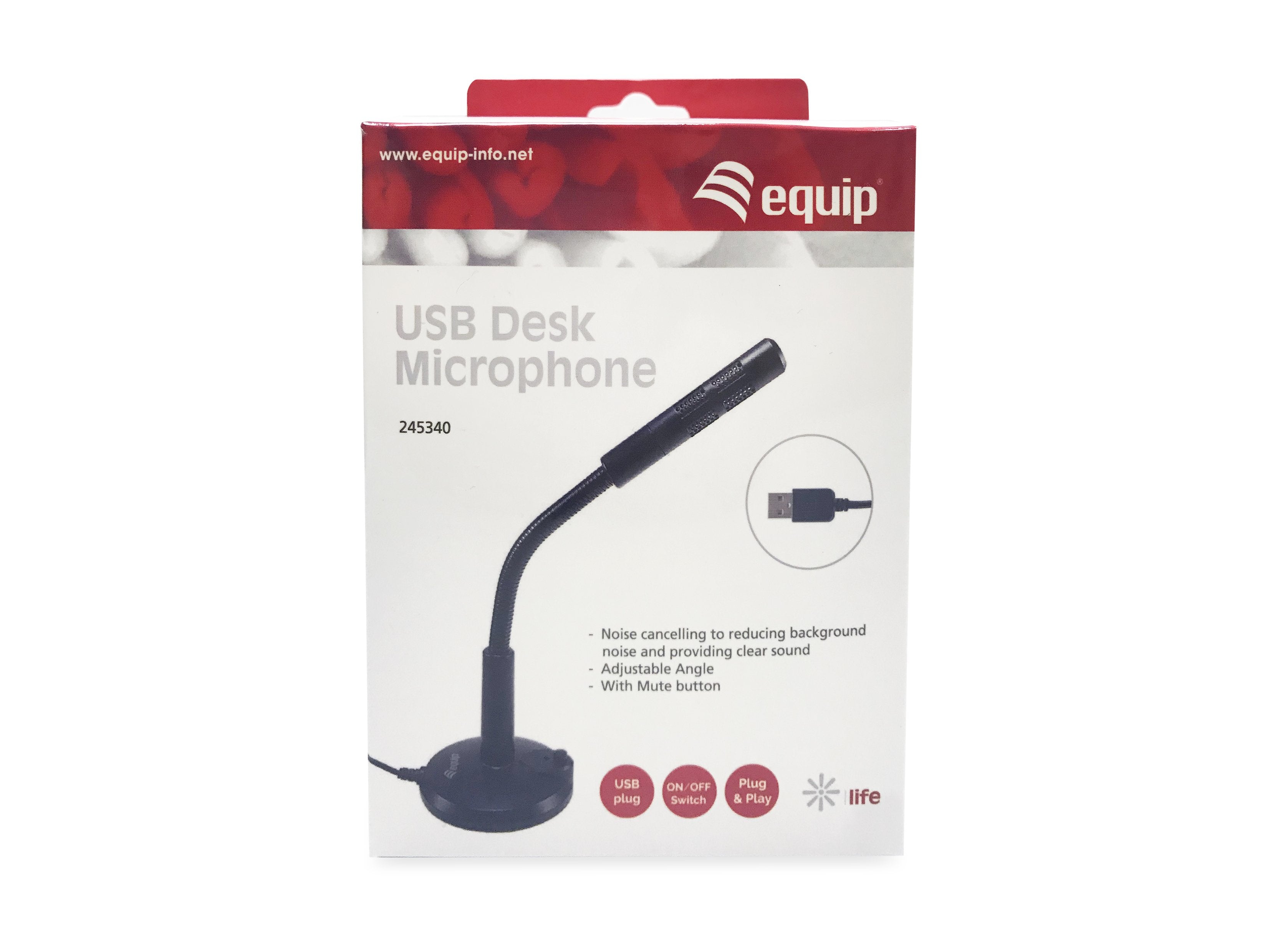 Microfono Sobremesa Equip Life Onmidireccional Usb Brazo Flexible Boton Mute