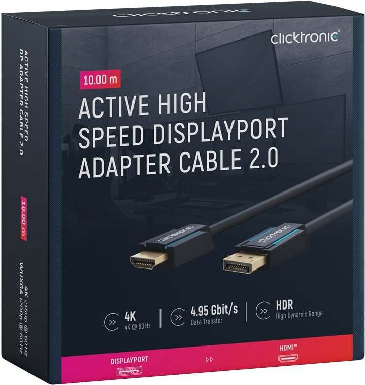 Cable 10m Negro Displayport 1.2 Macho A Hdmi 2.0 Macho 4k 60hz Clicktronic