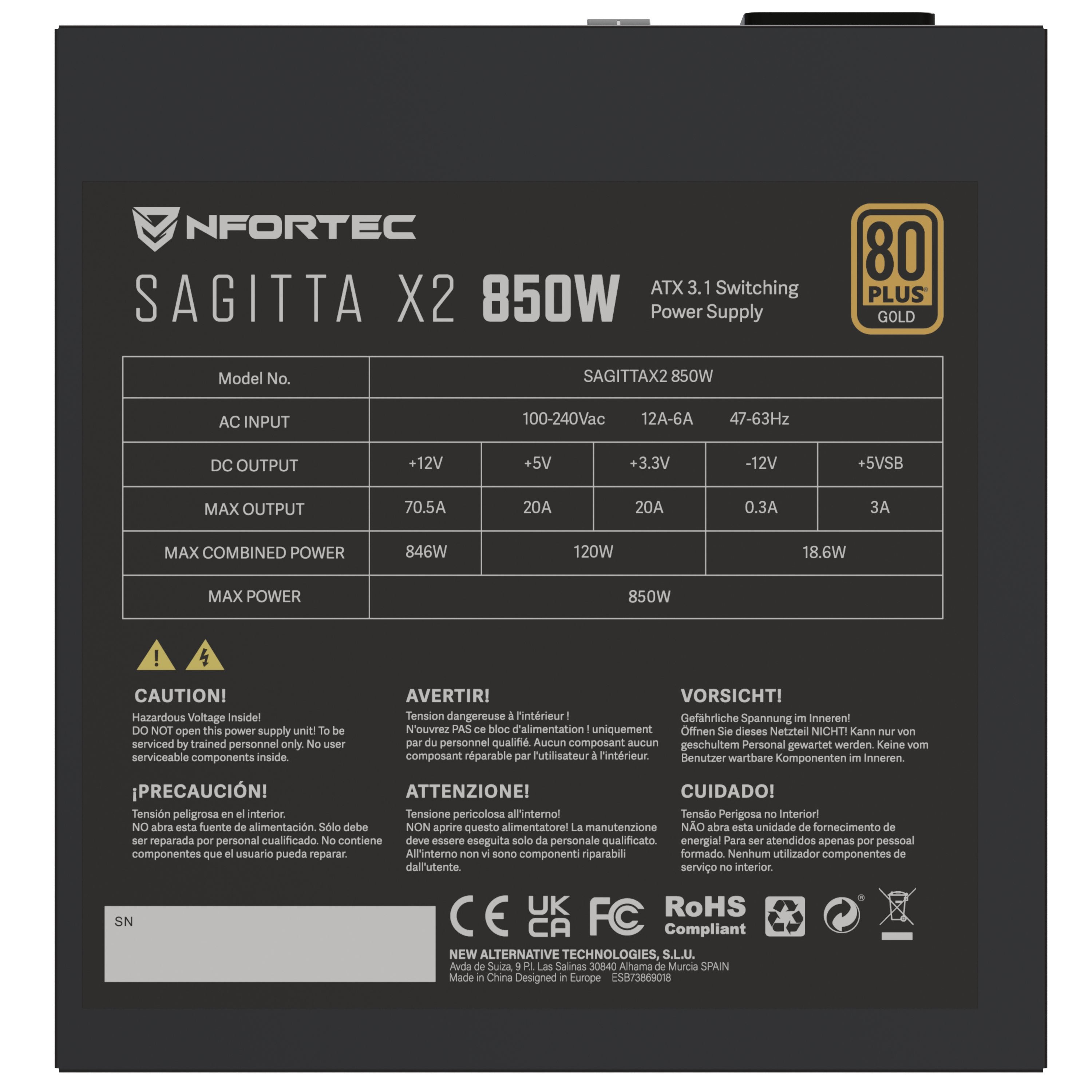 EAN 8435443722240 - Nfortec NF-PSU-SAGITTAX2-FM-850W unidad de fuente de alimentación 20+4 pin ATX ATX imagen 6