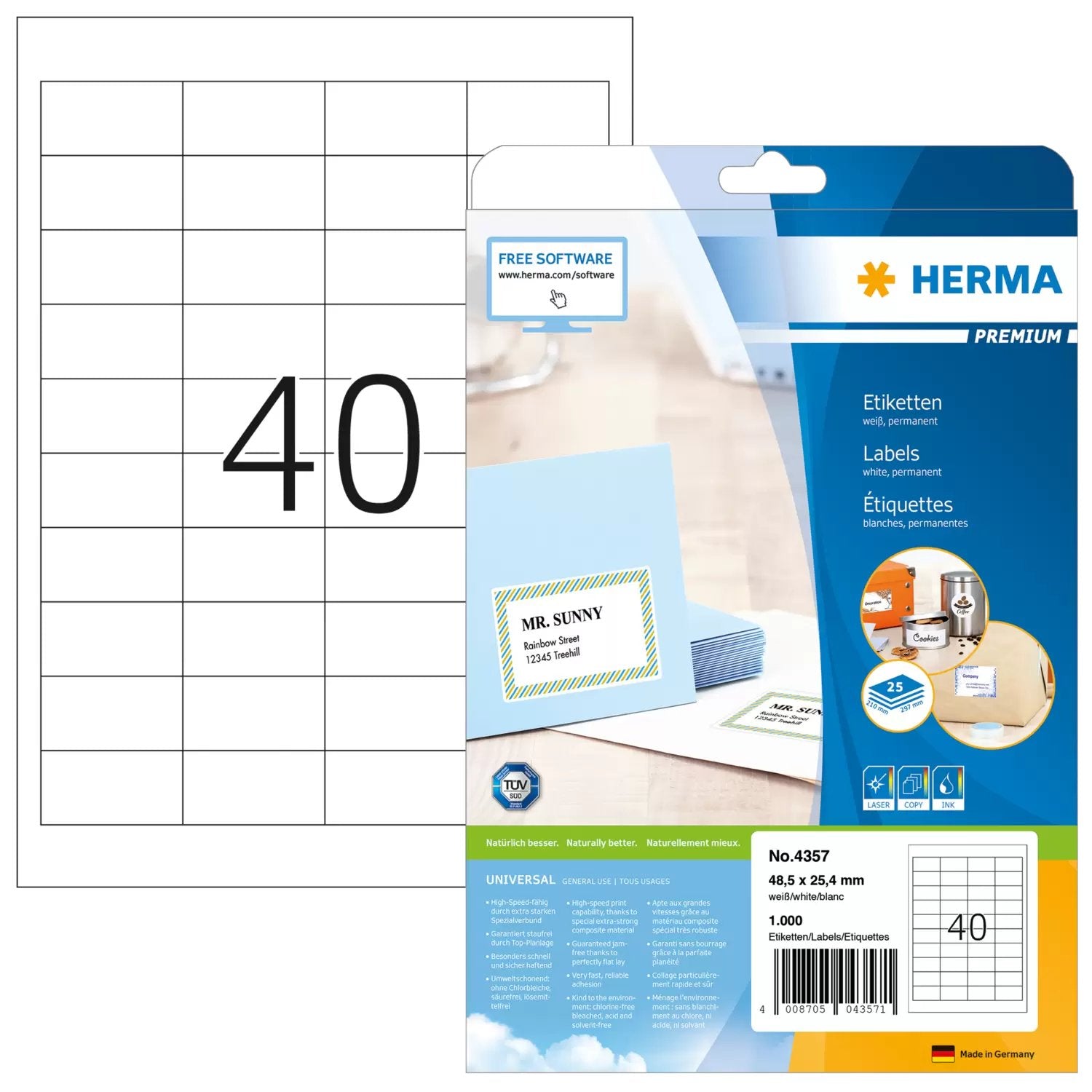 EAN 4008705043571 - HERMA 4357 etiqueta de impresora Blanco Etiqueta para impresora autoadhesiva imagen 1