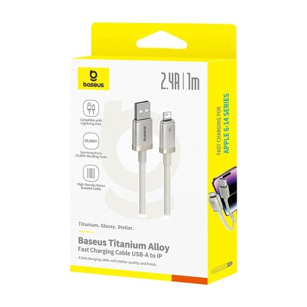 Titanium Alloy Fast Charging Cable Usb To Ip 2.4a 1m Galaxy Titanium Gold
