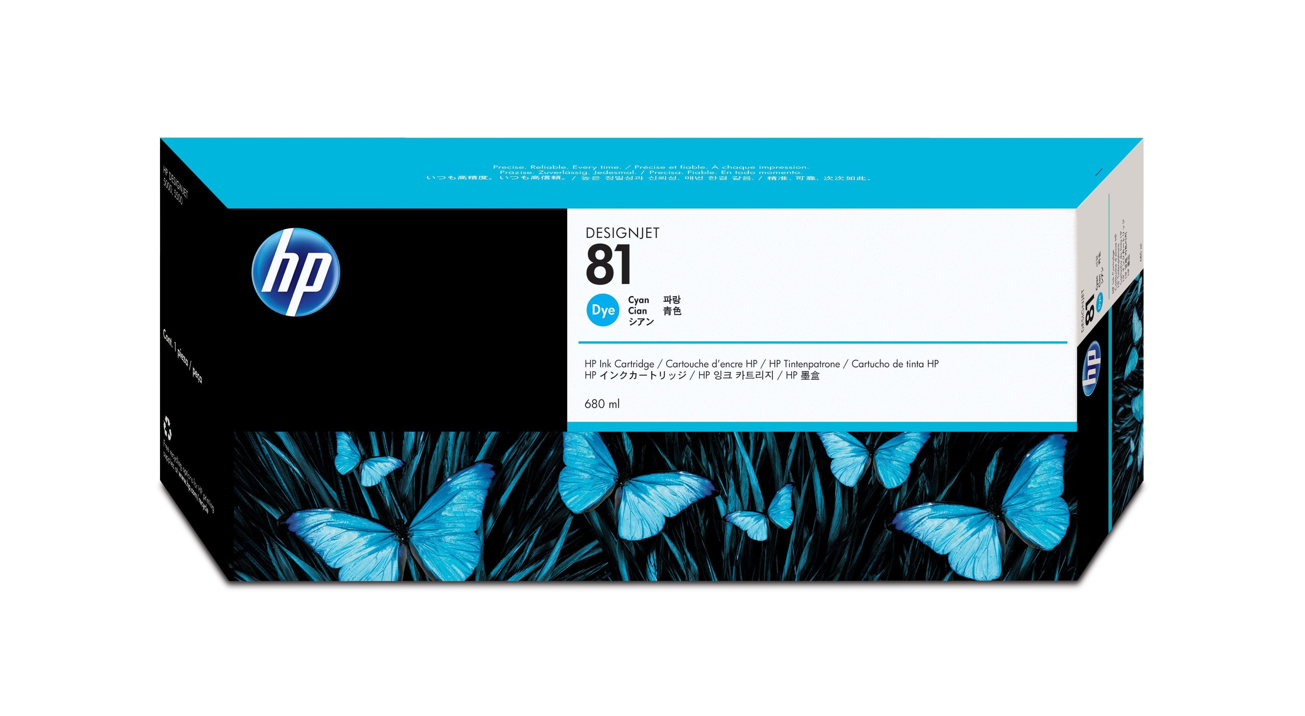 EAN 0025184252571 - HP 81 680-ml Cyan DesignJet Dye Ink Cartridge cartucho de tinta 1 pieza(s) Original Rendimiento estándar imagen 1