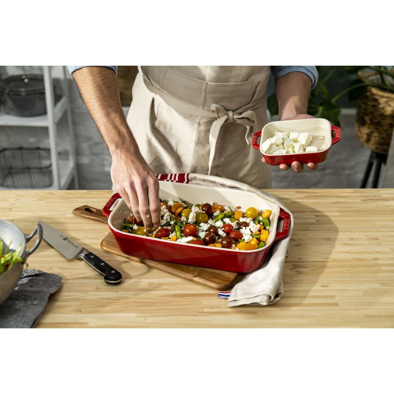 Staub 3-Piece Rectangular Ceramic Bakeware Set, Cherry Red