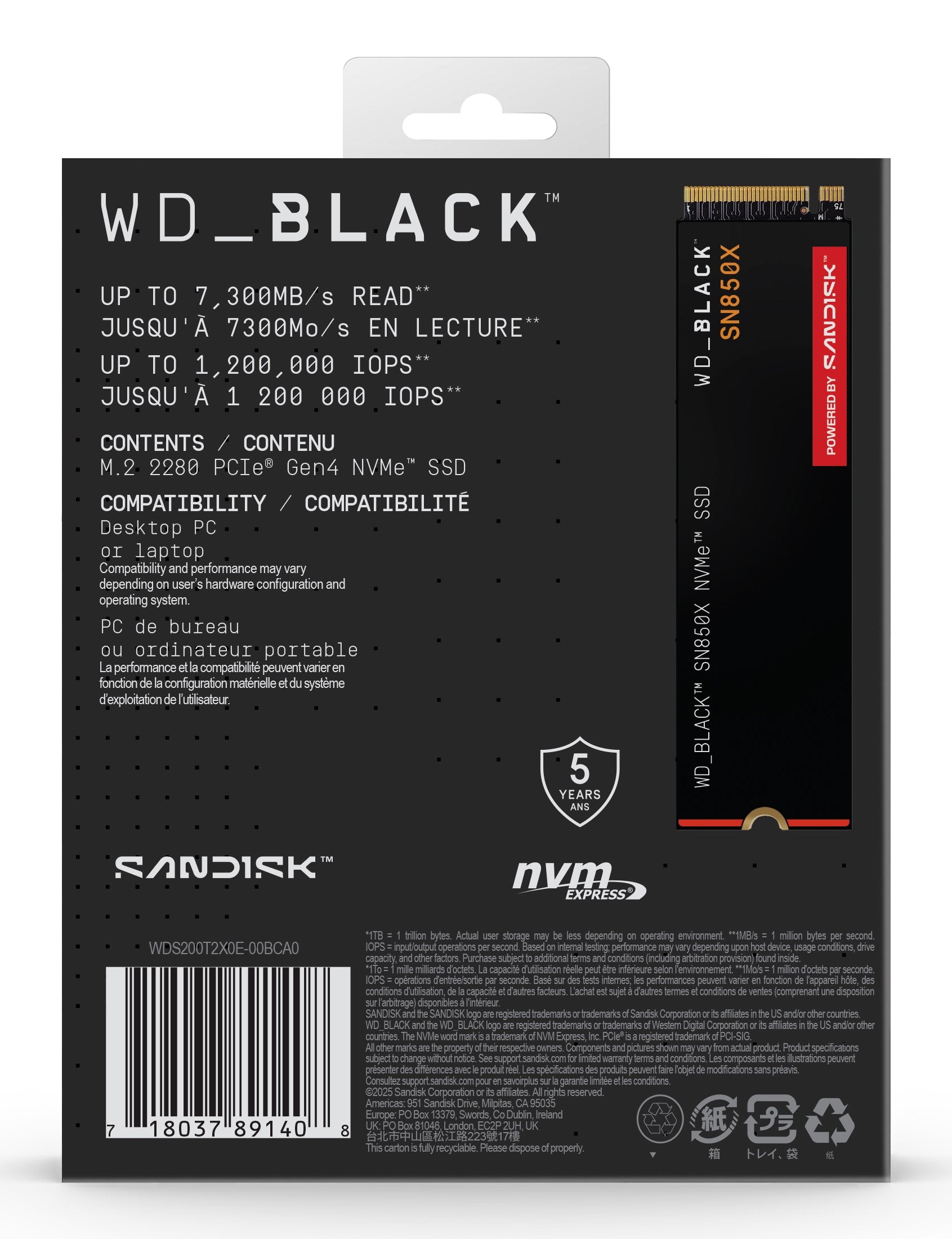 EAN 0718037891408 - SanDisk Black WD_BLACK SN850X NVMe 2 TB M.2 PCI Express 4.0 imagen 8