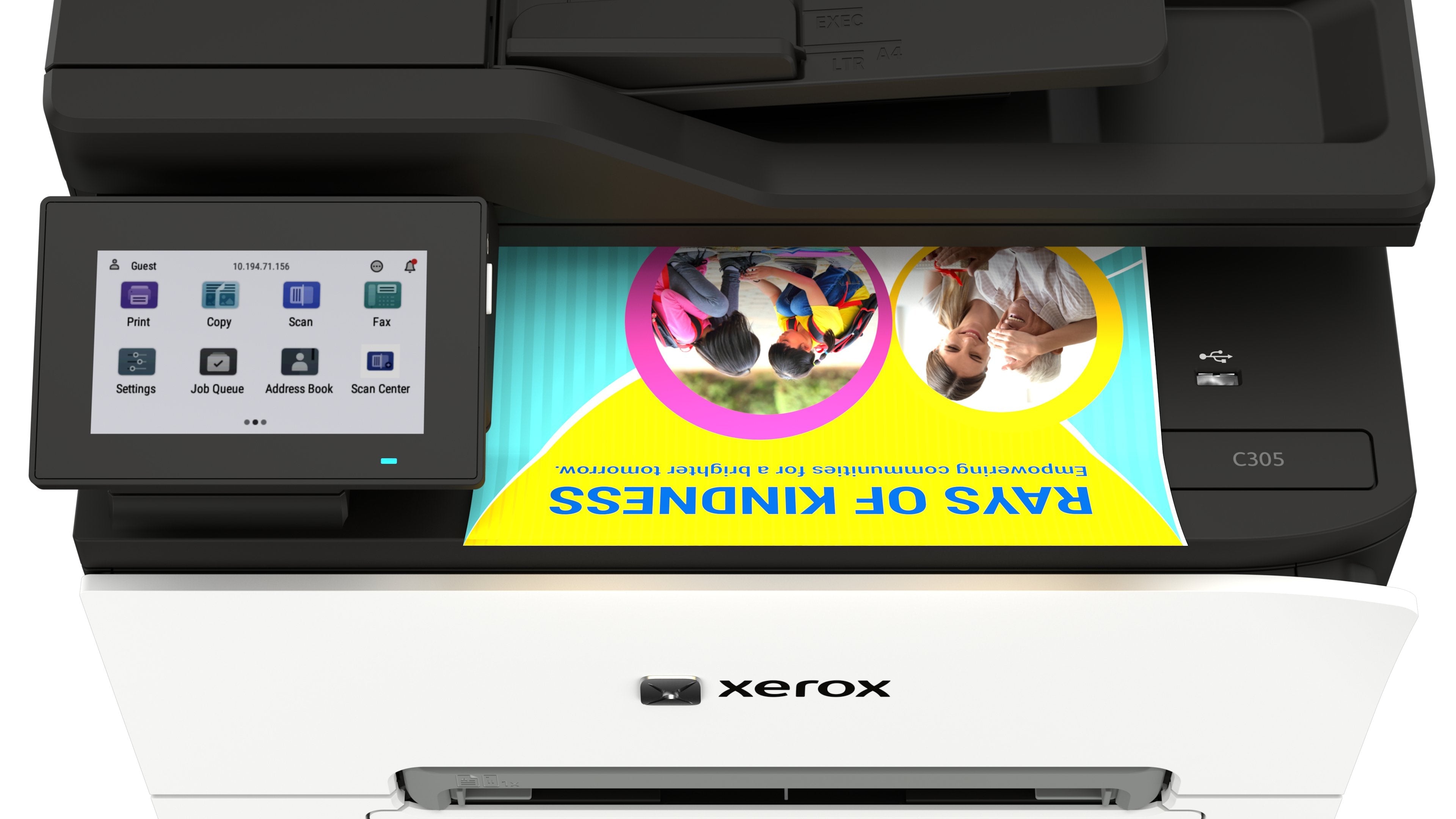Xerox C305v/Aeeu Impresora Multifunción Color Laser A4/Legal (Material) Hasta 30 Ppm (Copiando) Hasta 30 Ppm (Impresión) 250 Hojas 33.6 Kbps Usb 2.0 Gigabit Lan Wi-Fi(Ac) Host Usb 2.0