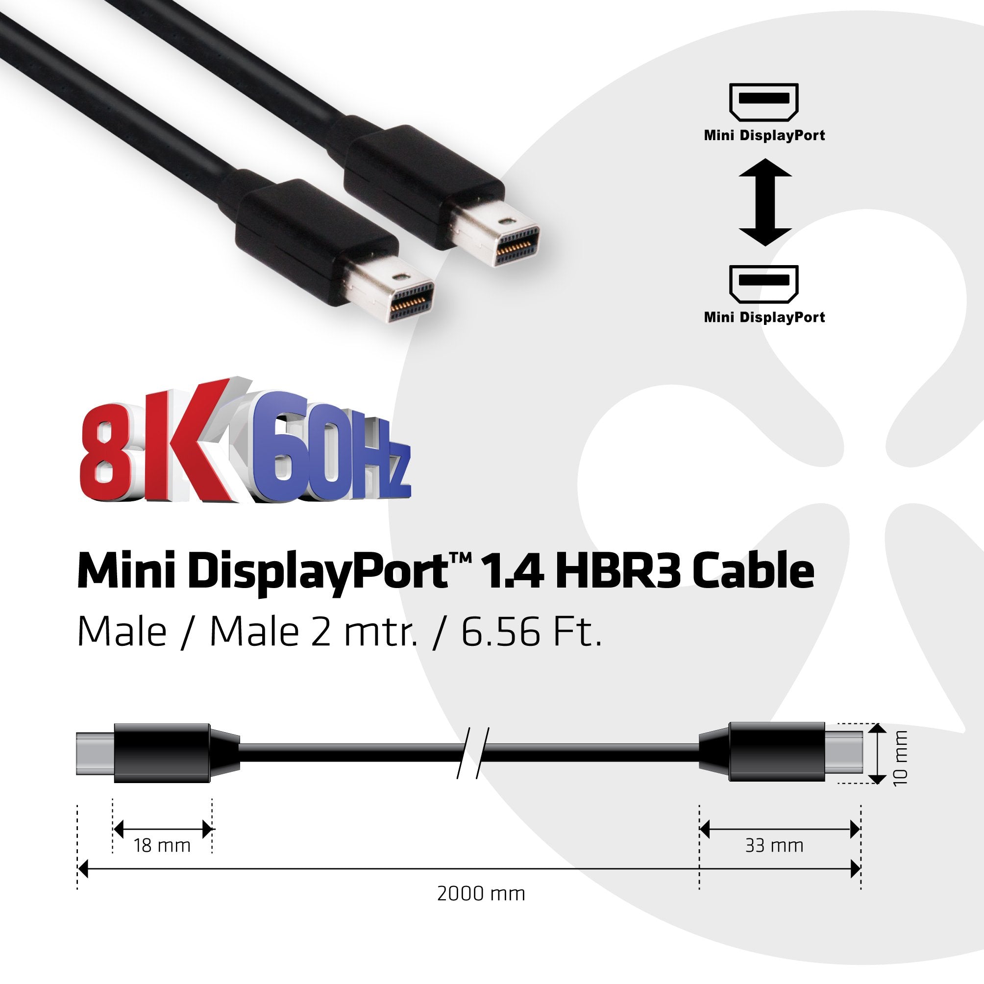 Club3d Mini Displayport 1.4 Cable Hbr3 8k60hz Macho / Macho 2 Metros