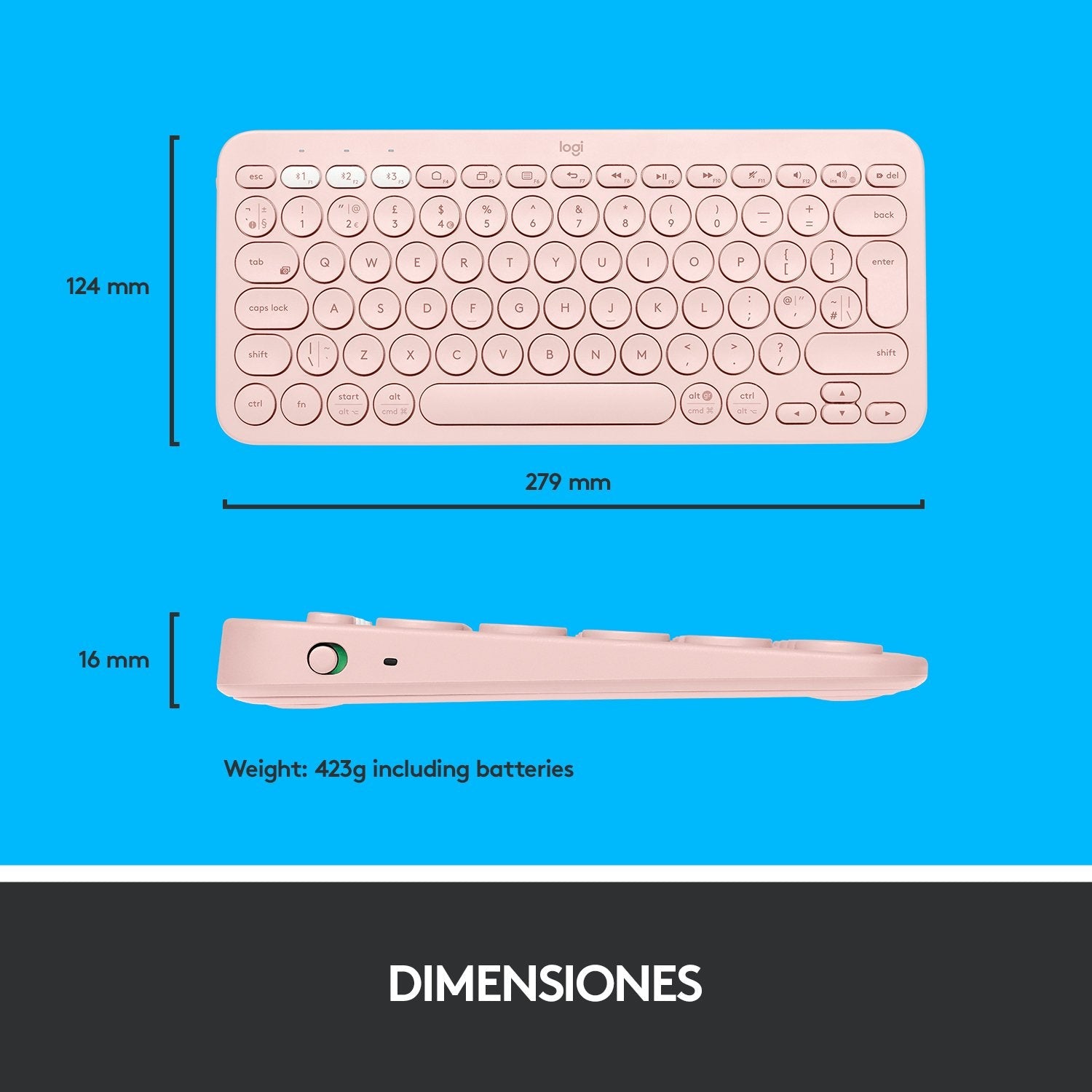 Teclado Español Logitech K380 Multi-Device Bluetooth Qwerty Rosa 920-009587