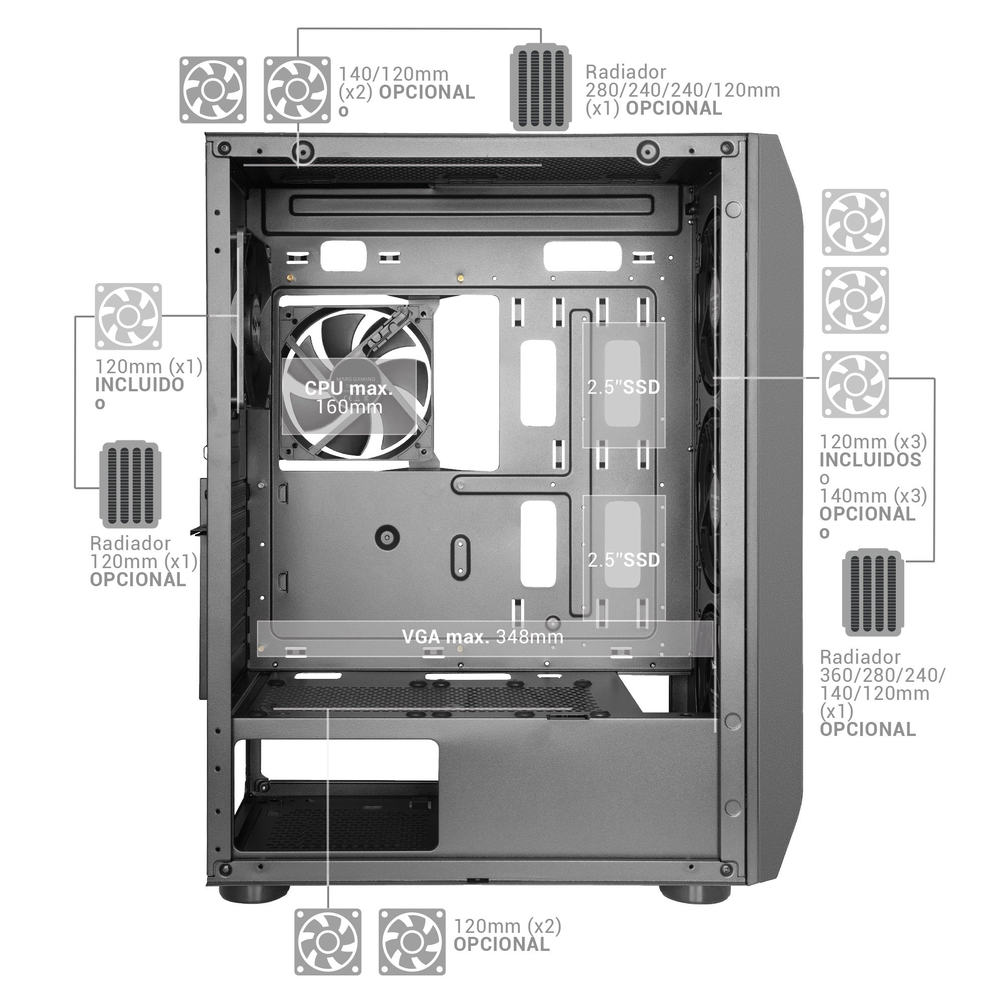 Caja Gaming Torre Mars Gaming Mc-Pro2 Negra