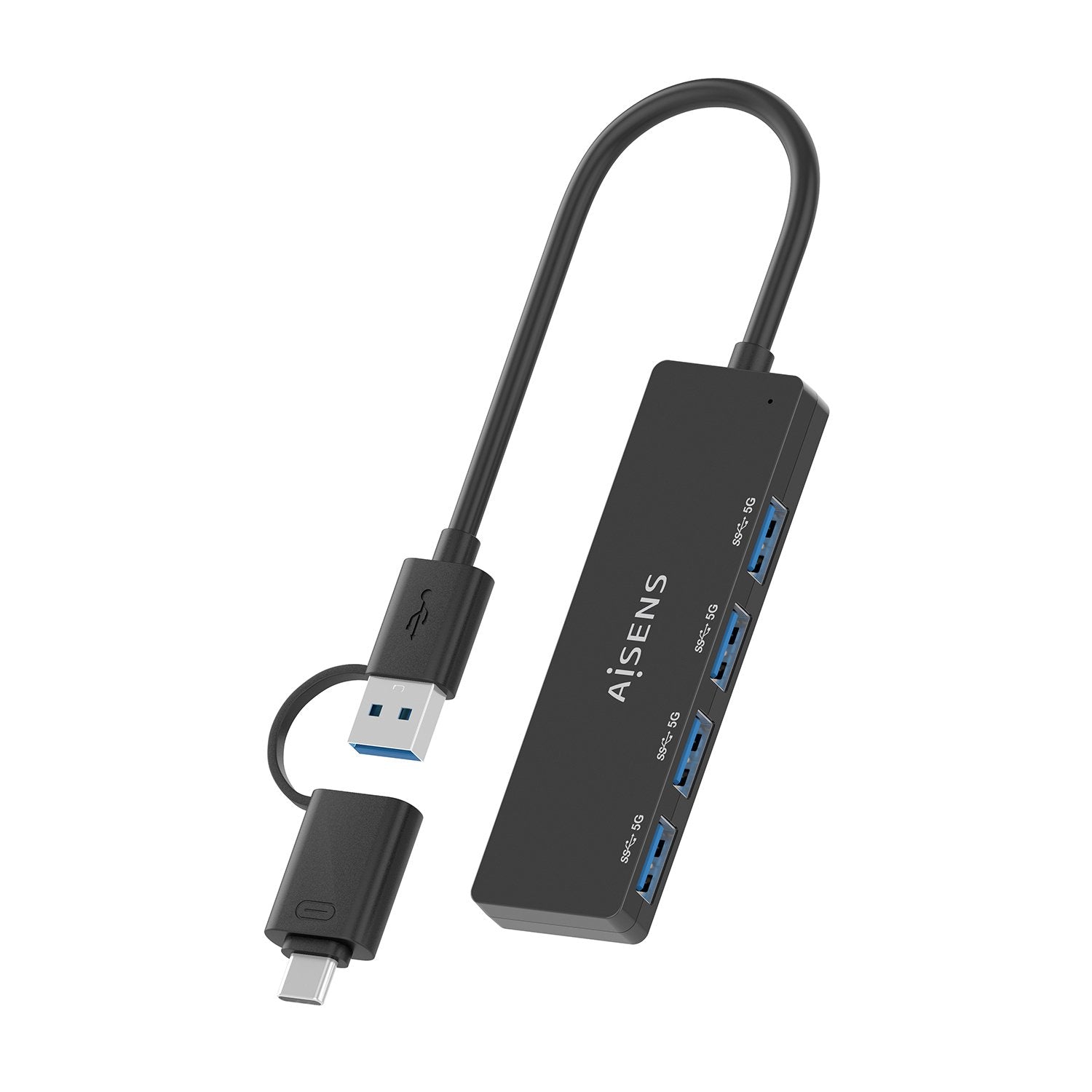 Aisens Hub Usb 3.1 Usb-C Usb-A, Usb-C/M+Usb-A/M-4xtipo A/H, Negro, 15cm