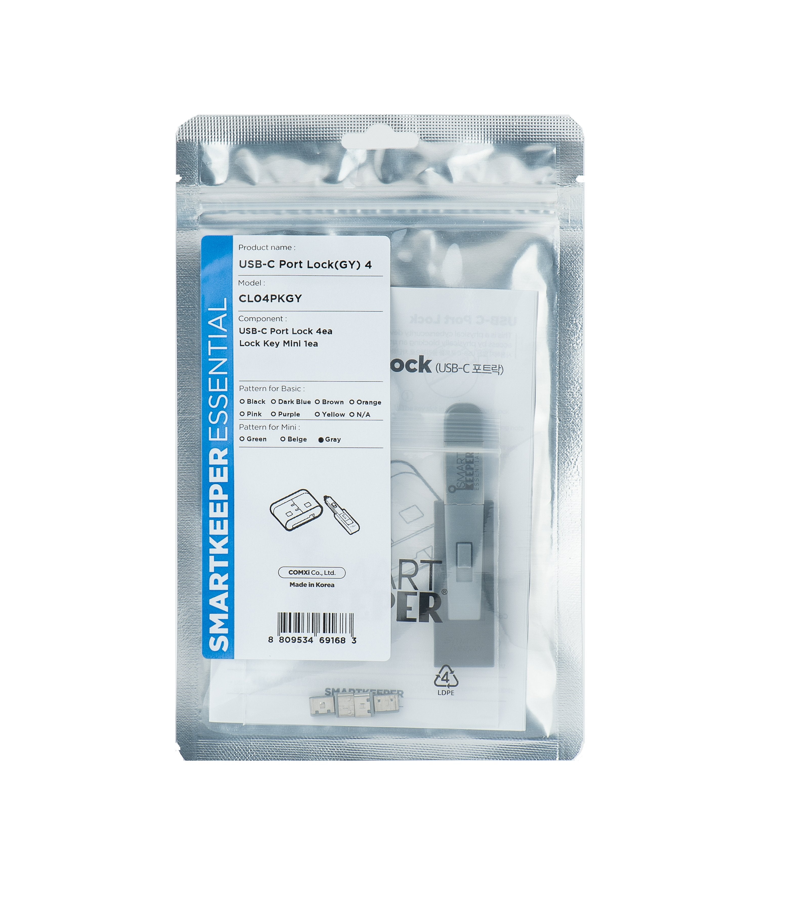 Smartkeeper Mini Bloqueo De Puerto Usb Tipo C 4 - 1x Llave + 4x Tapon Ciego, Gris