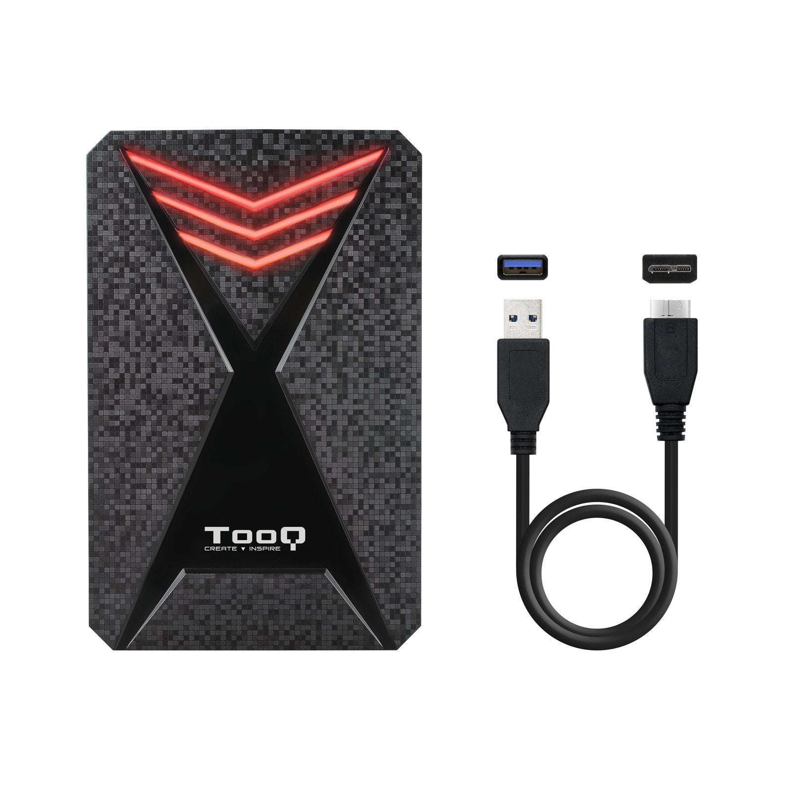 Tooq Carcasa Externa Gaming Hdd/Sdd 2.5" Hasta 9.5mm Sata Usb 3.0/3.1 Gen 1 - Iluminacion Led Rgb - Sin Tornillos -