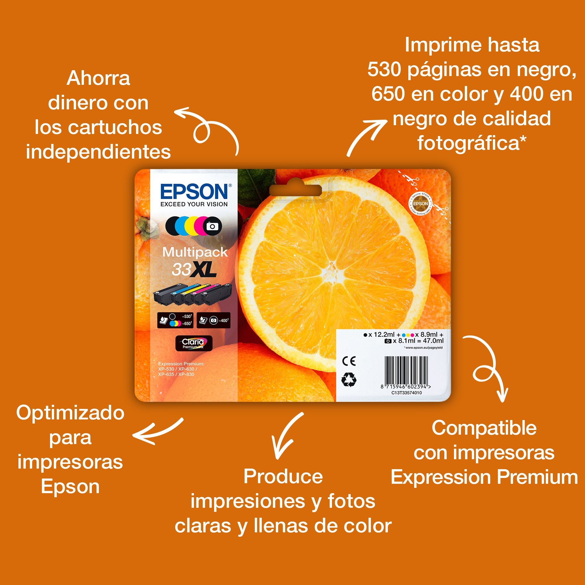 EAN 8715946626178 - Epson Oranges C13T33314022 cartucho de tinta 1 pieza(s) Original Rendimiento estándar Negro imagen 4