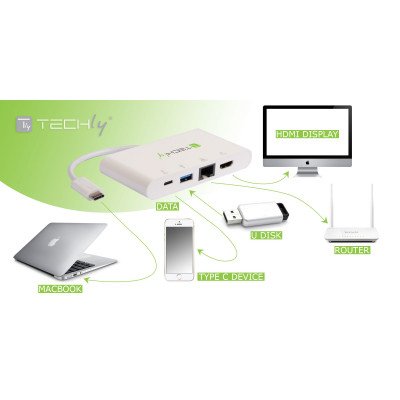 Hub Techly Iadap Usb31-Dock1 De Interfaz Usb 3.2 Gen 1 (3.1 Gen 1) Type-C 5000 Mbit/S Blanco