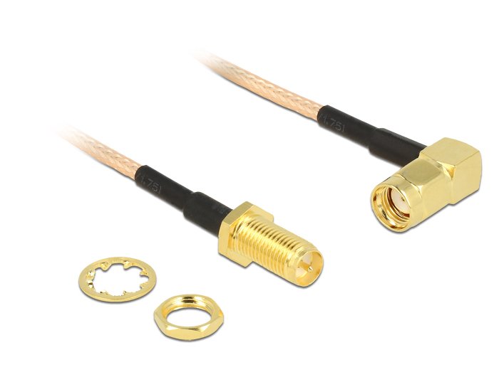 Delock Antennencable Rp-Sma Stecker 90° > Rp-Sma Buchse Zum Einbau Rg-316 16 Cm