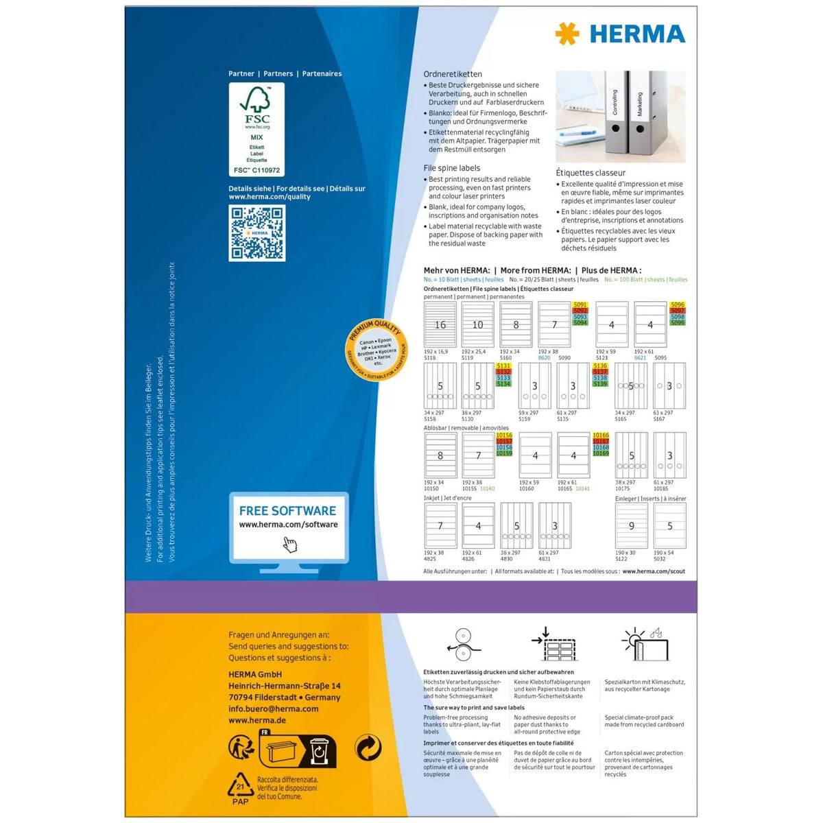 Herma Etiquetas Para Archivador 61,0 X 192,0 Mm Blanco