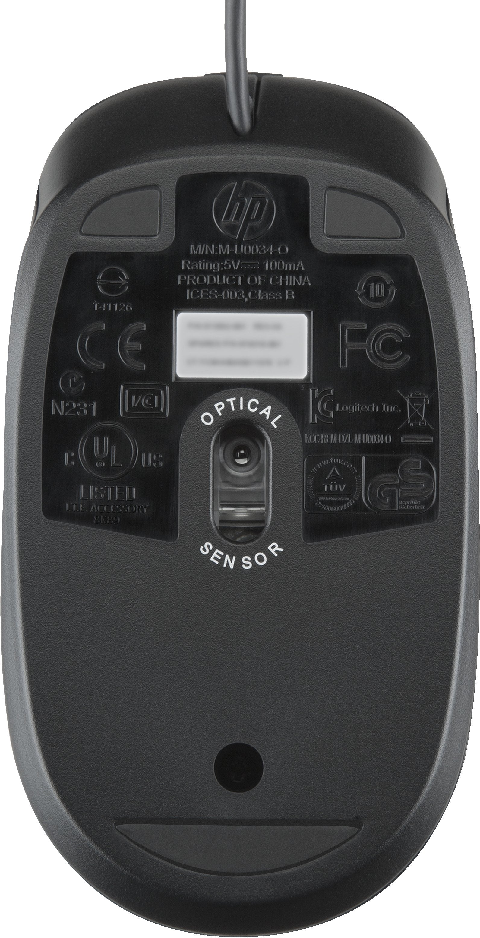 Hp Ratón Óptico Usb 2.9m Negro, Óptico, Usb Tipo A, Negro