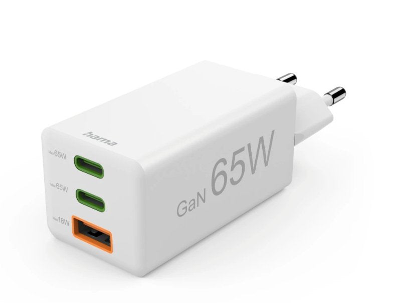Hama Ladowarka Sieciowa Mini Gan 65w Pd/Qc 2x Usb-C, 1x Usb-A Biala