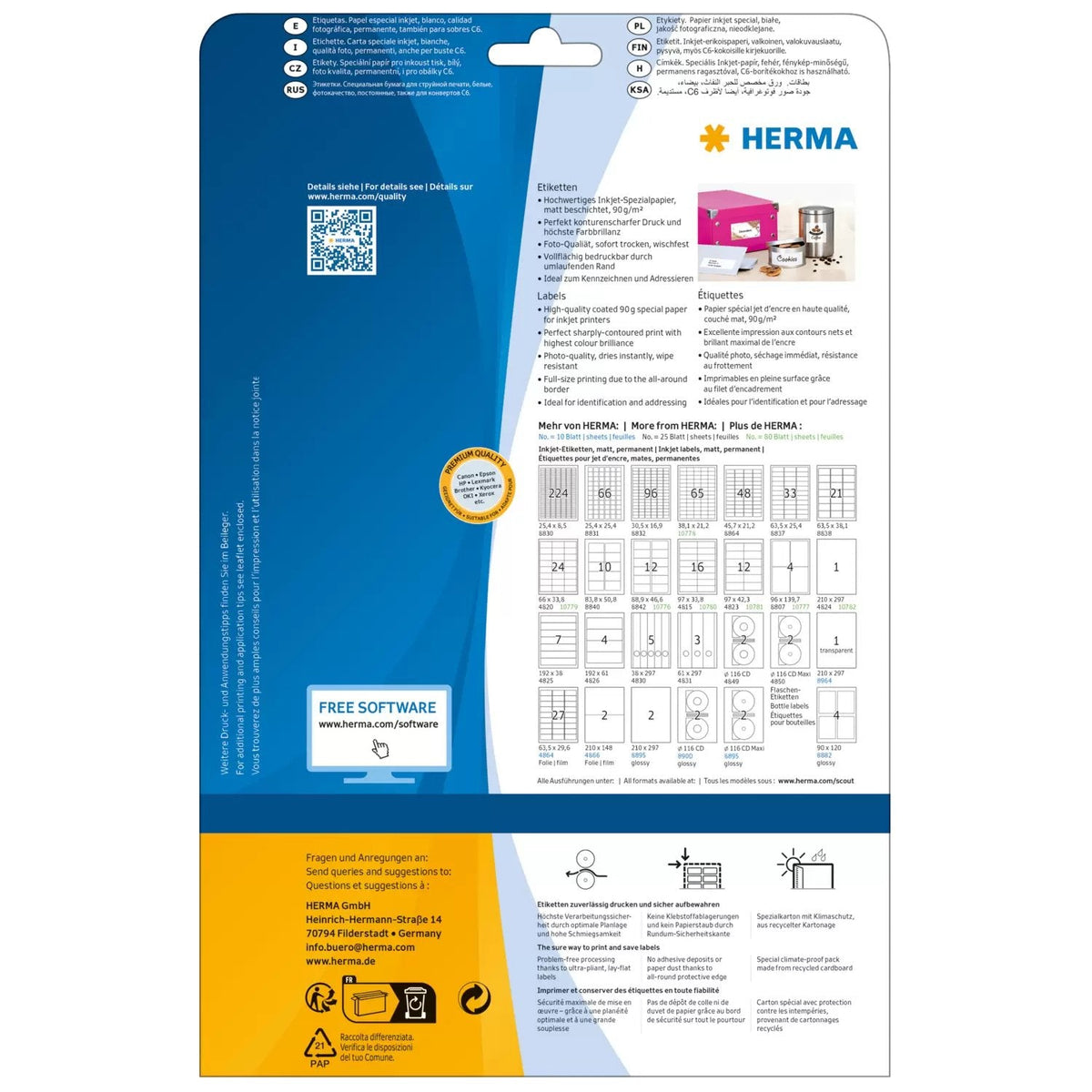 Herma Inkjet Adressetik. A4 Blanco 88,9x46,6 Mm Papel 300 Unidades