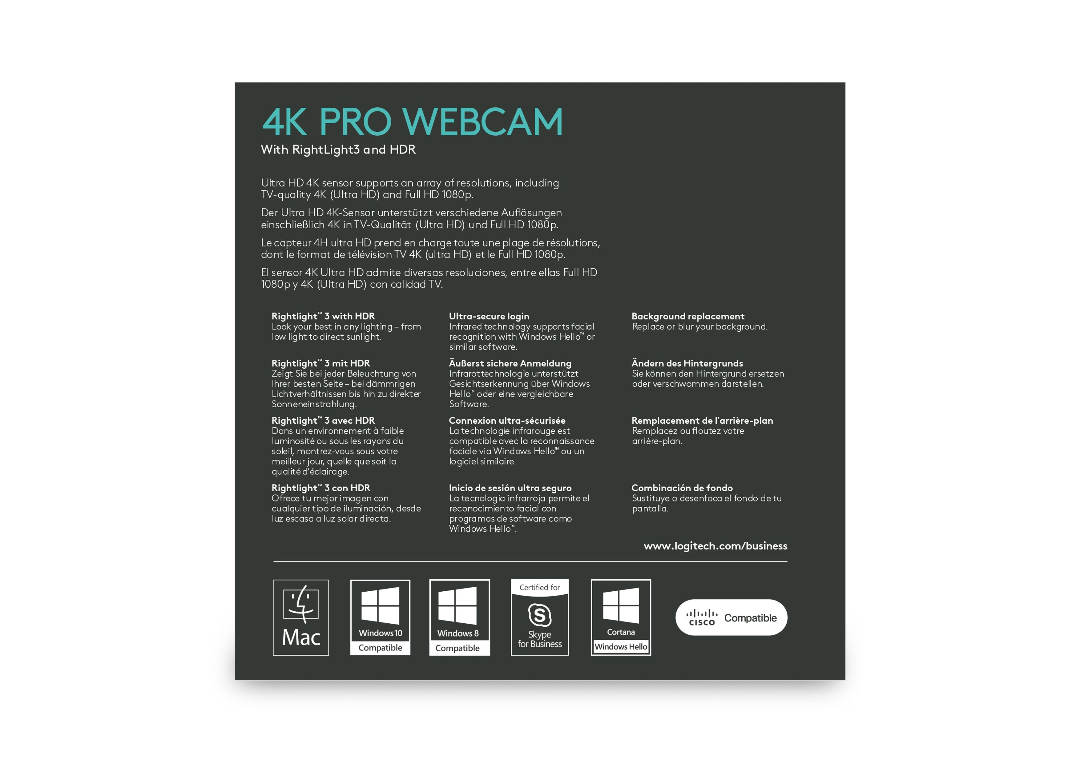 Logitech Webcam Brio Reslolucion 4k 90º Vision , Zoom Digital 5x, Enfoque Automatico