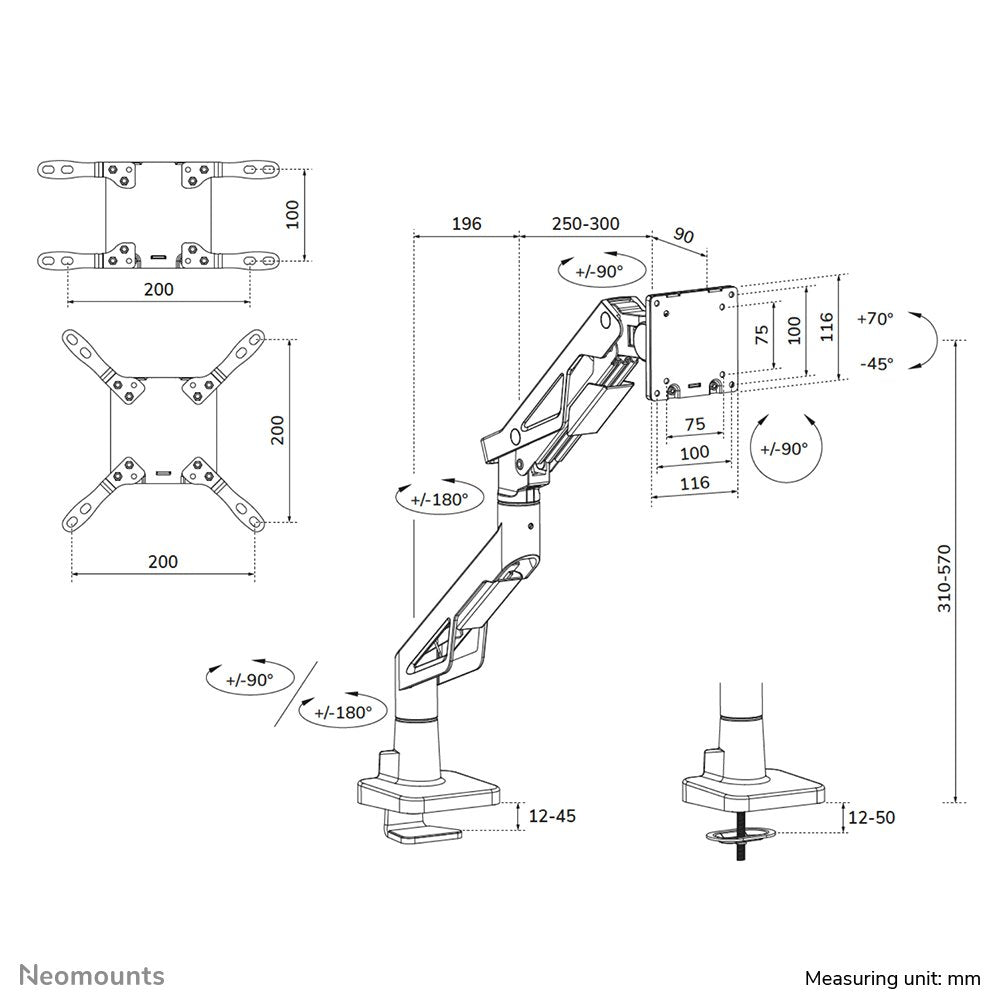 Neomounts Tischhalterung 200x200 30kg 24-57'' Voll Beweglich Gaming