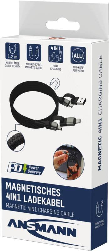 Ansmann Magnetisches 4in1 Ladecable (Negro, Usb-A / Usb-C / Lightning) 1700-0188