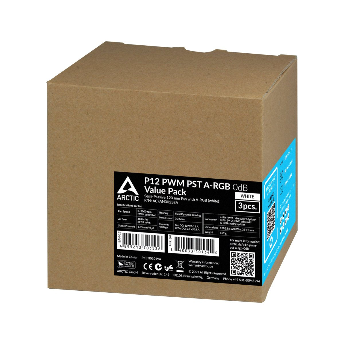 EAN 0840033401340 - ARCTIC P12 PWM PST A-RGB 0dB Carcasa del ordenador Ventilador 12 cm Blanco 3, 1 imagen 5