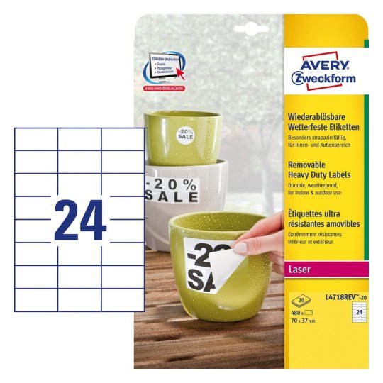 Avery Zweckform Resistente A La Intemperie Folienetiketten 70,0 X 37,0 Mm
