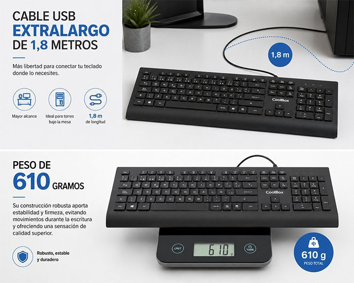 Coolbox Teclado Usb Teclas Chocolate 1.8m De Cable 610g. Silencioso