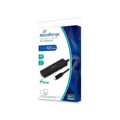 Hub Usb Tipo C A Usb 3.0 Mediarange 1:4 Negro