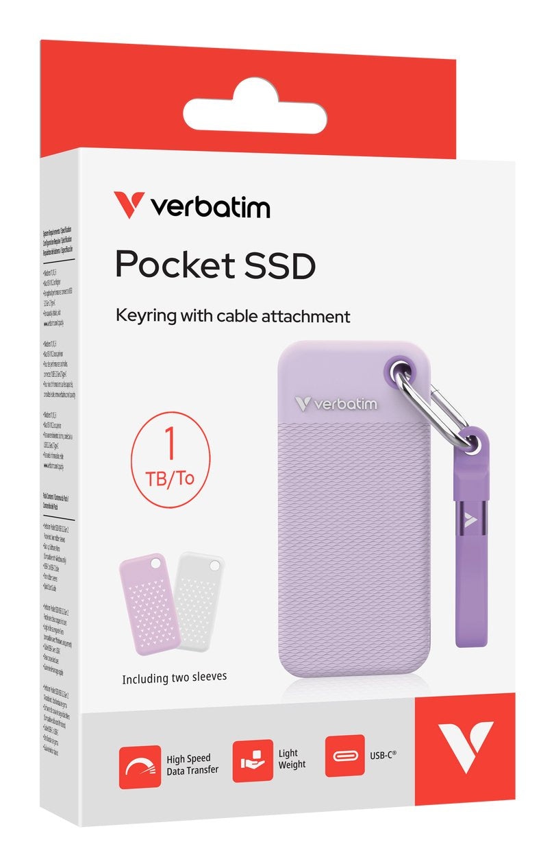 Verbatim Pocket Ssd Usb 3.2 Gen 2 1tb Purple Incl. Two Rubber Sleeves