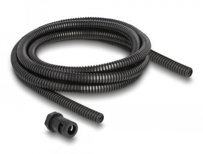 Delock Cableschutzschlauch 2 M X 10 Mm Mit 2 X Pg7 Schlauchverschraubung Set Schwarz
