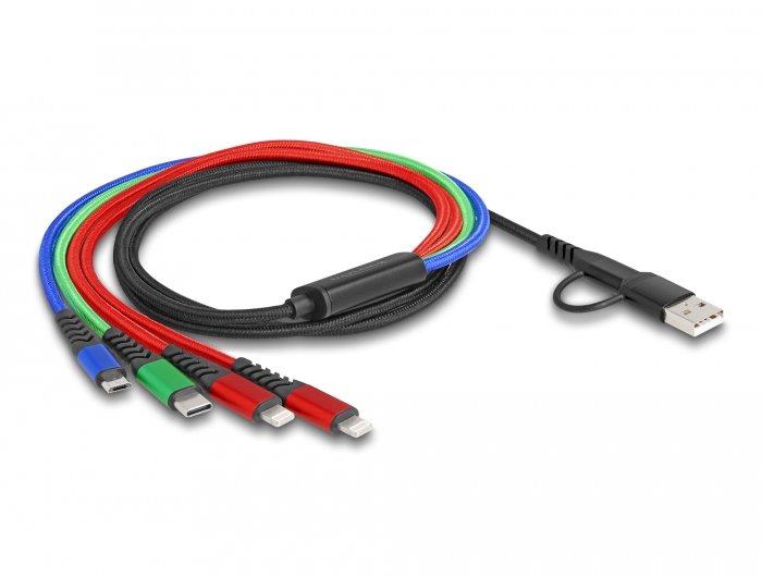 EAN 4043619878840 - DeLOCK 87884 cable USB USB 2.0 1,2 m USB A/USB C 2 x Lightning / Micro USB-B / USB C Negro, Azul, Verde,  imagen 1