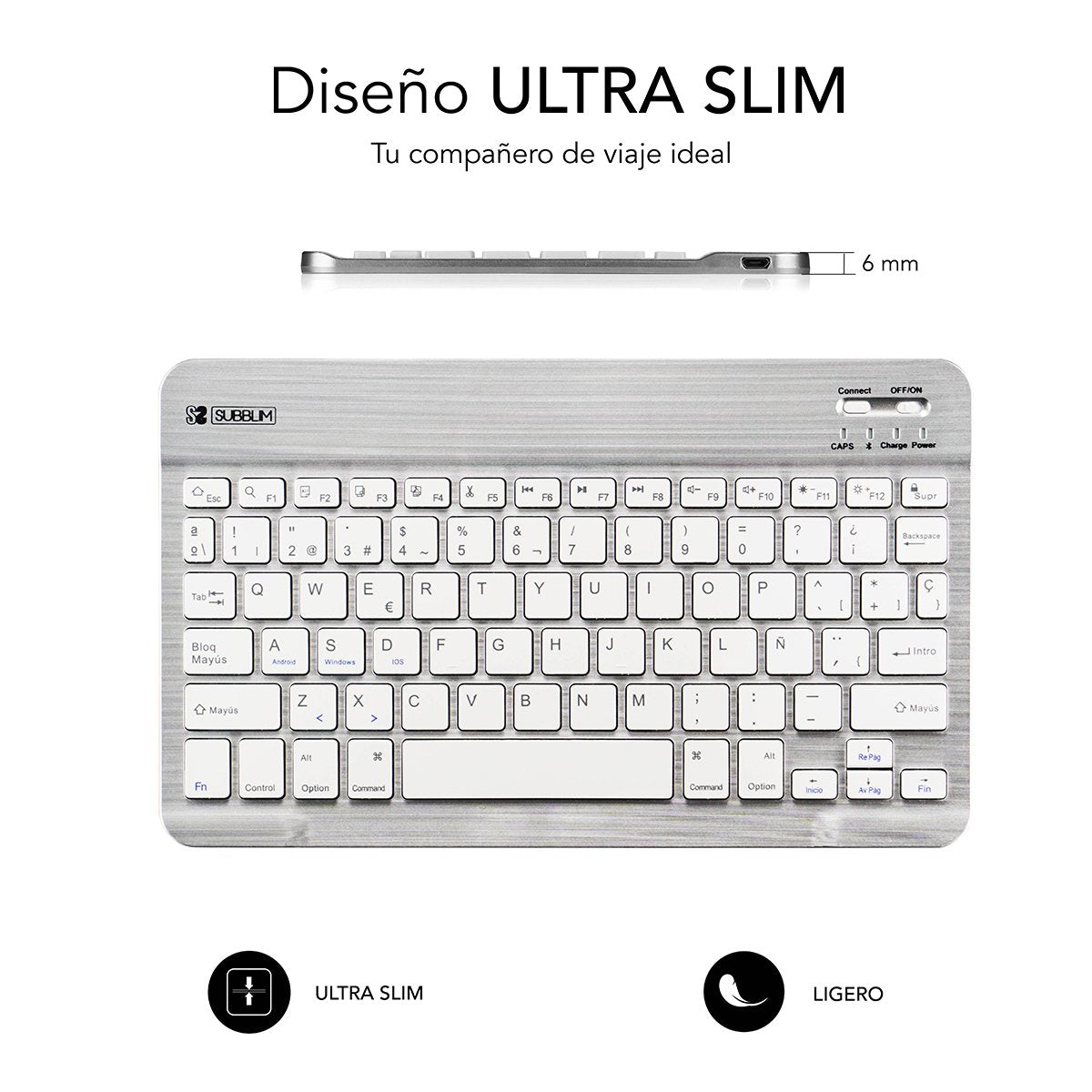 Teclado Compacto Inalámbrico Por Bluetooth Subblim Smart Plata