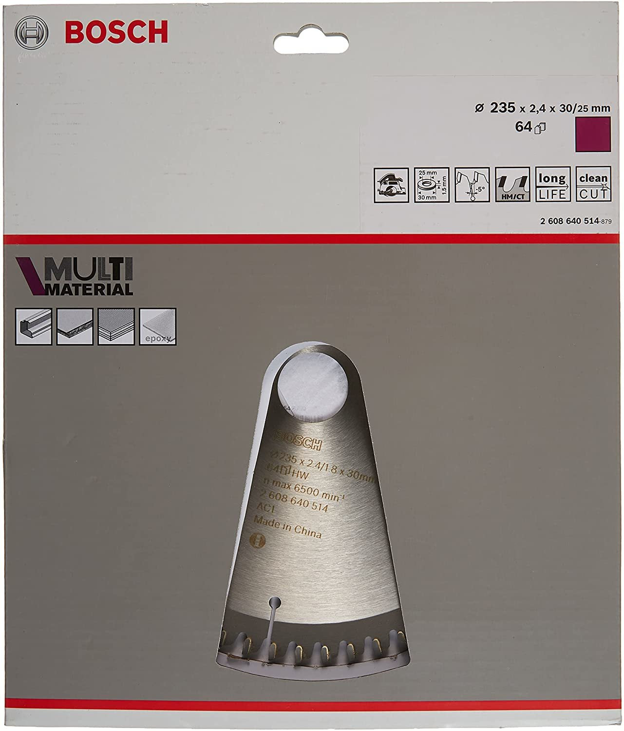 Hoja De Sierra Circular Bosch Multimaterial, Ø 235 Mm, 64 Dientes (Diámetro 30 Mm, Para Sierras Circulares Manuales) 64z 2608640514