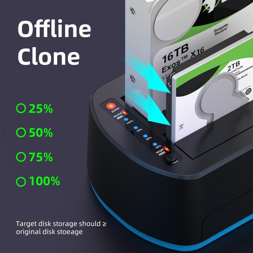 Usb3.0 Dual Bay Hdd Clone - Docking Station With Rgb - Gaming Design - Warranty: 24m