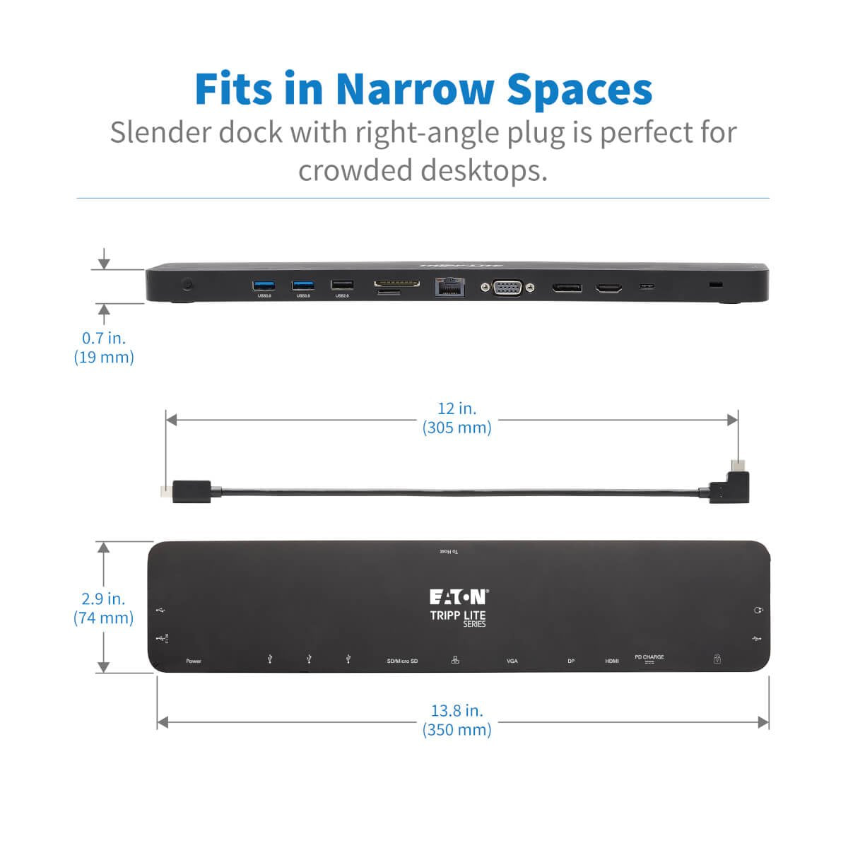 Tripp Lite U442-Dock7d-B Estación De Conexión Usb C, Pantalla Triple - 4k Hdmi Y Dp, Vga, Usb 3.2 Gen 1, Hub Usb A Y Usb C, Gbe, Carga Pd De 100w, Negro