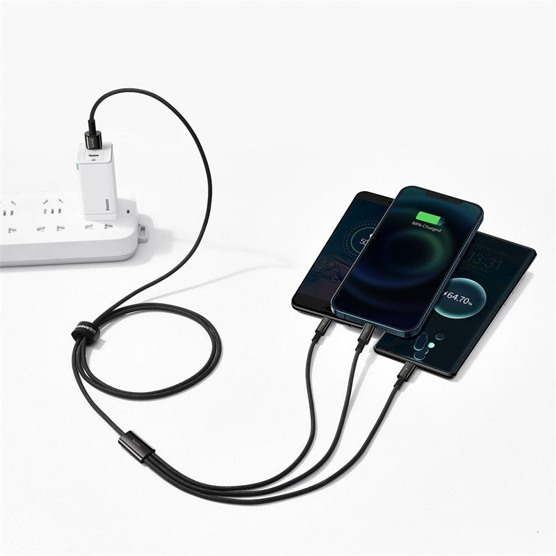 Baseus Tungsten Gold 3-In-1 Cable Usb 1,5 M Usb 2.0 Usb A Usb C.Micro Usb A/Lightning Negro