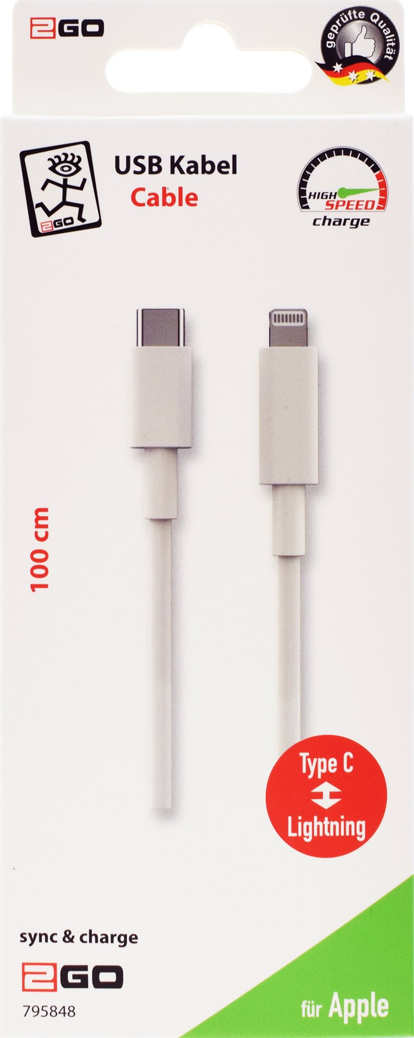 Cable De Datos Usb 2go-Negro-100cm Usb Tipo-C 3.1 - Lightning