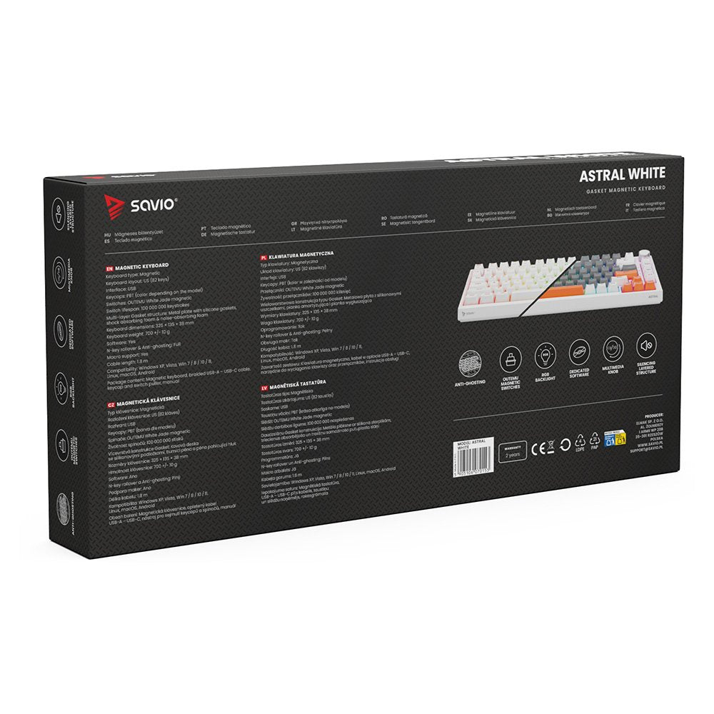 Savio Astral White Jade Teclado Juego Usb Qwerty Internacional De Ee.Uu. Blanco