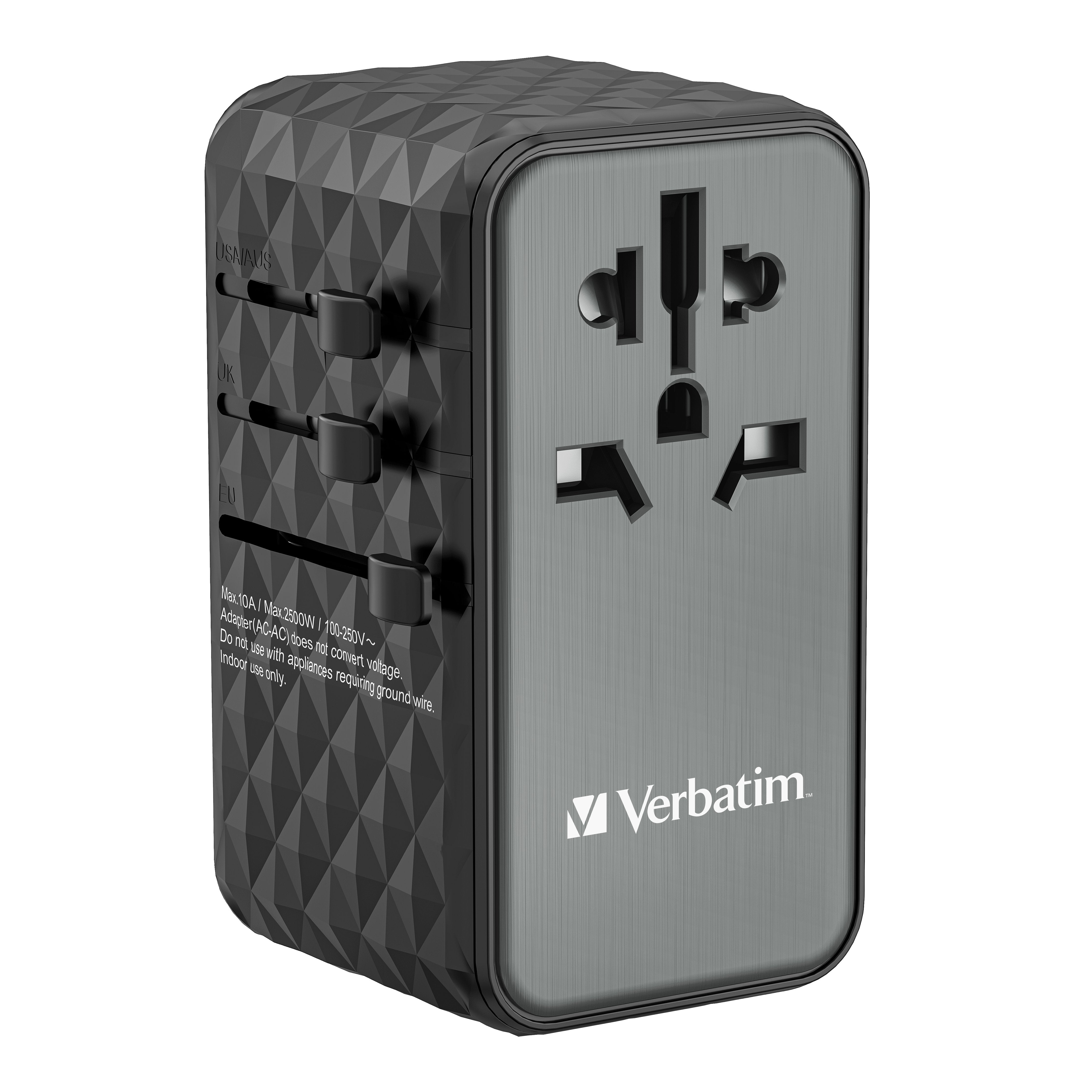 Cargador De Pared Universal Verbatim Uta-06 Gan Iii Toma De Corriente Universal 2xusb Tipo-C 2xusb 100w